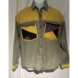 VTG Trutus Men’s M Patchwork Denim Distressed Long Sleeve Button Up 90s Hip Hop